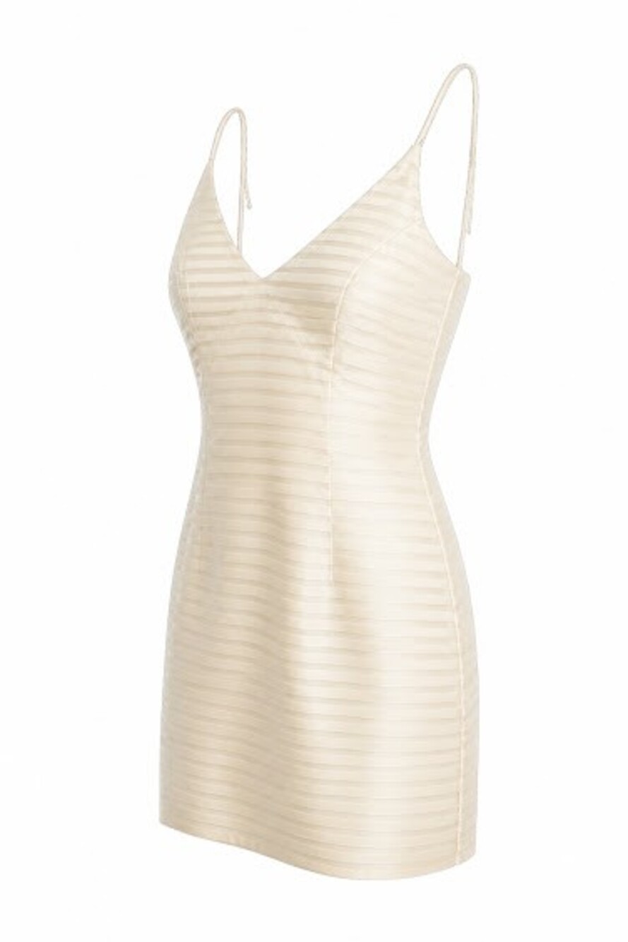 esther Cream Satin Spaghetti Strap Slip Dress Size Small Horizontal Stripe